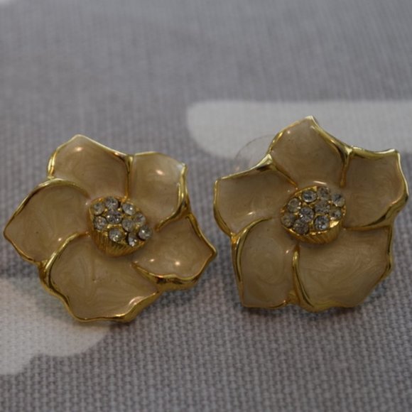 Vintage IVANKA Magnolia Brooch/Pendant & Earrings Swarovski & 18K Gold Plated - Picture 5 of 5